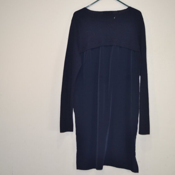 Vince Women L Wool V Neck 2 Side Pocket Pullover Navy Blue Stretch Sweater Dress - Picture 4 of 11